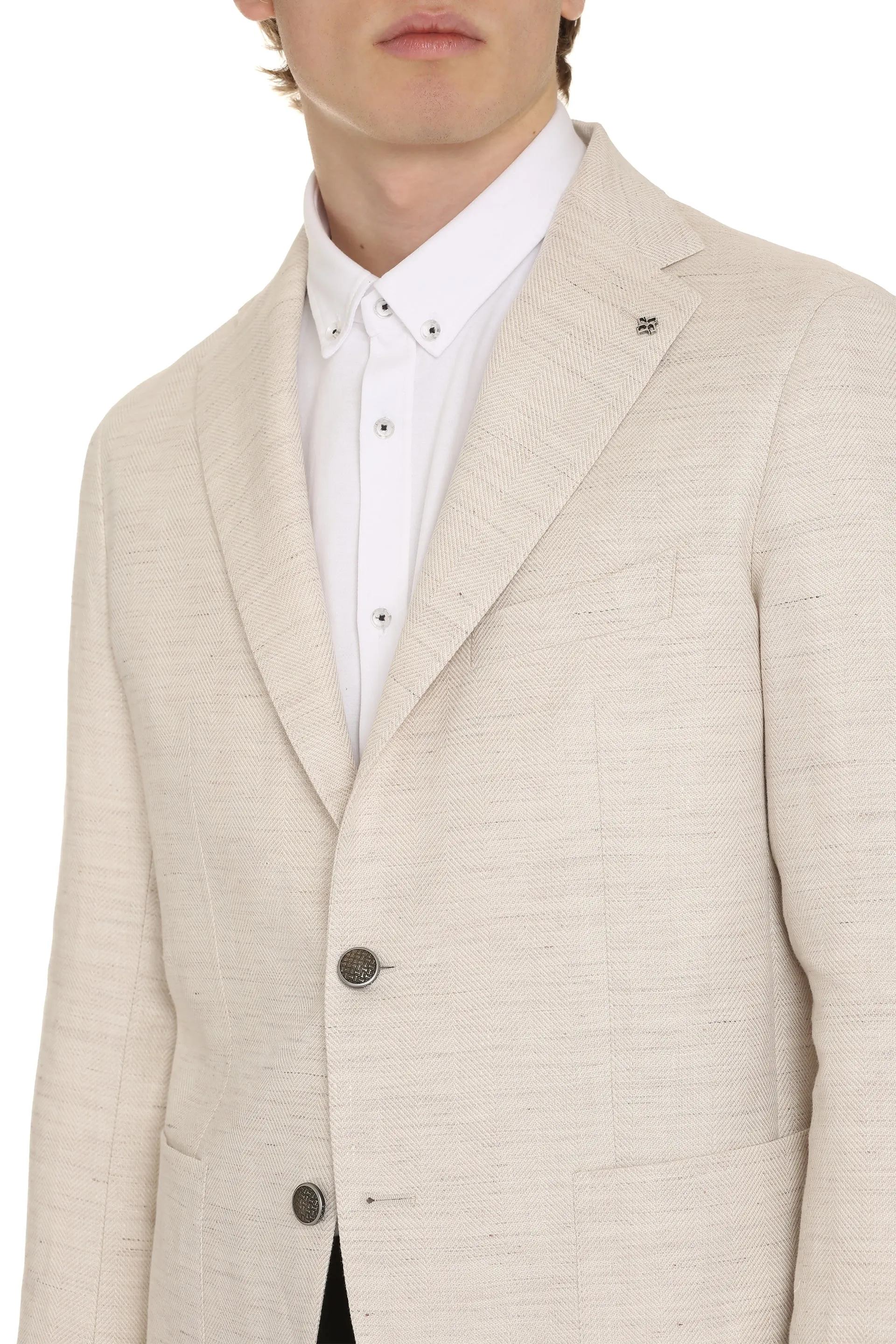 Cotton blend single-breast jacket