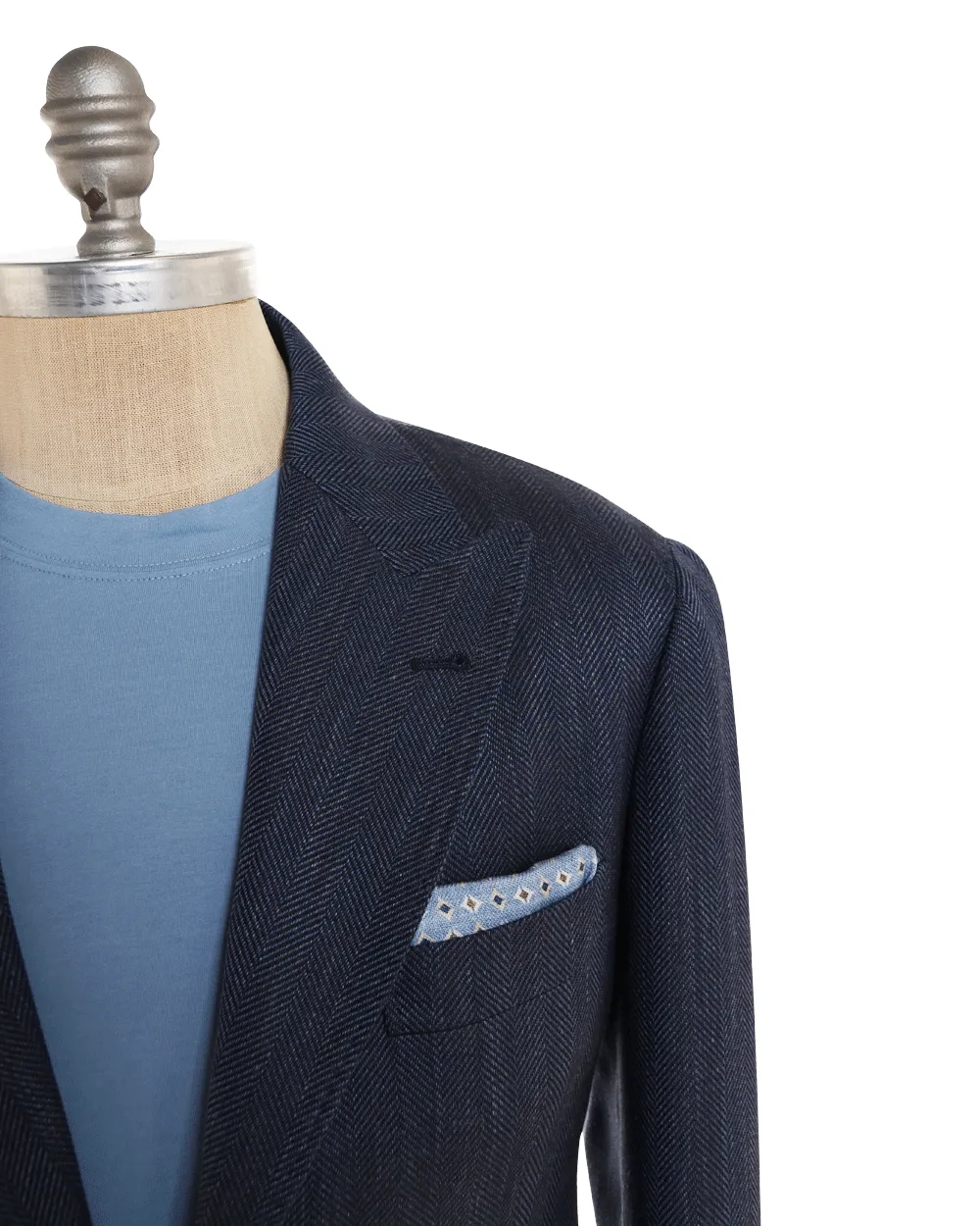 Denim Blue Herringbone Wool Blend Sportcoat