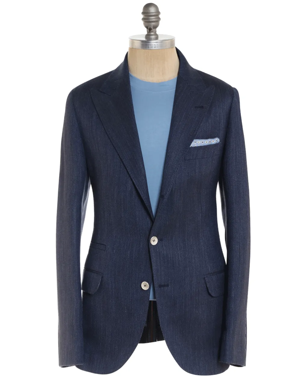 Denim Blue Herringbone Wool Blend Sportcoat