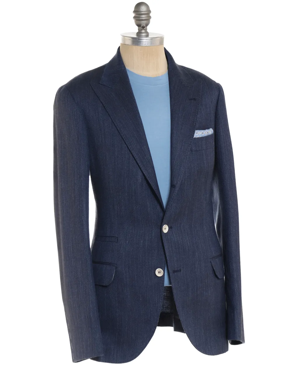 Denim Blue Herringbone Wool Blend Sportcoat