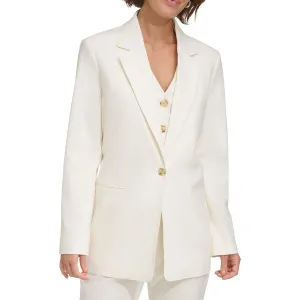 DKNY Womens Solid Linen One-Button Blazer