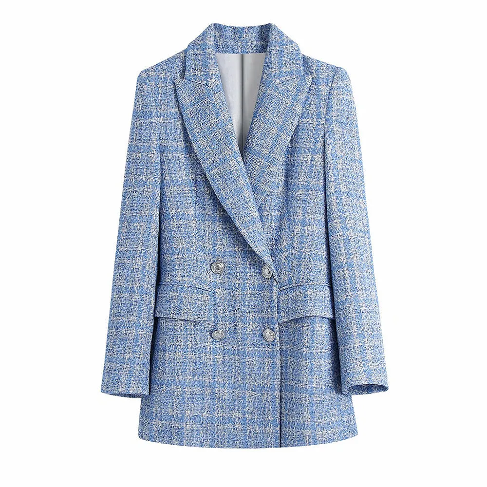 Double-breasted tweed coat for women