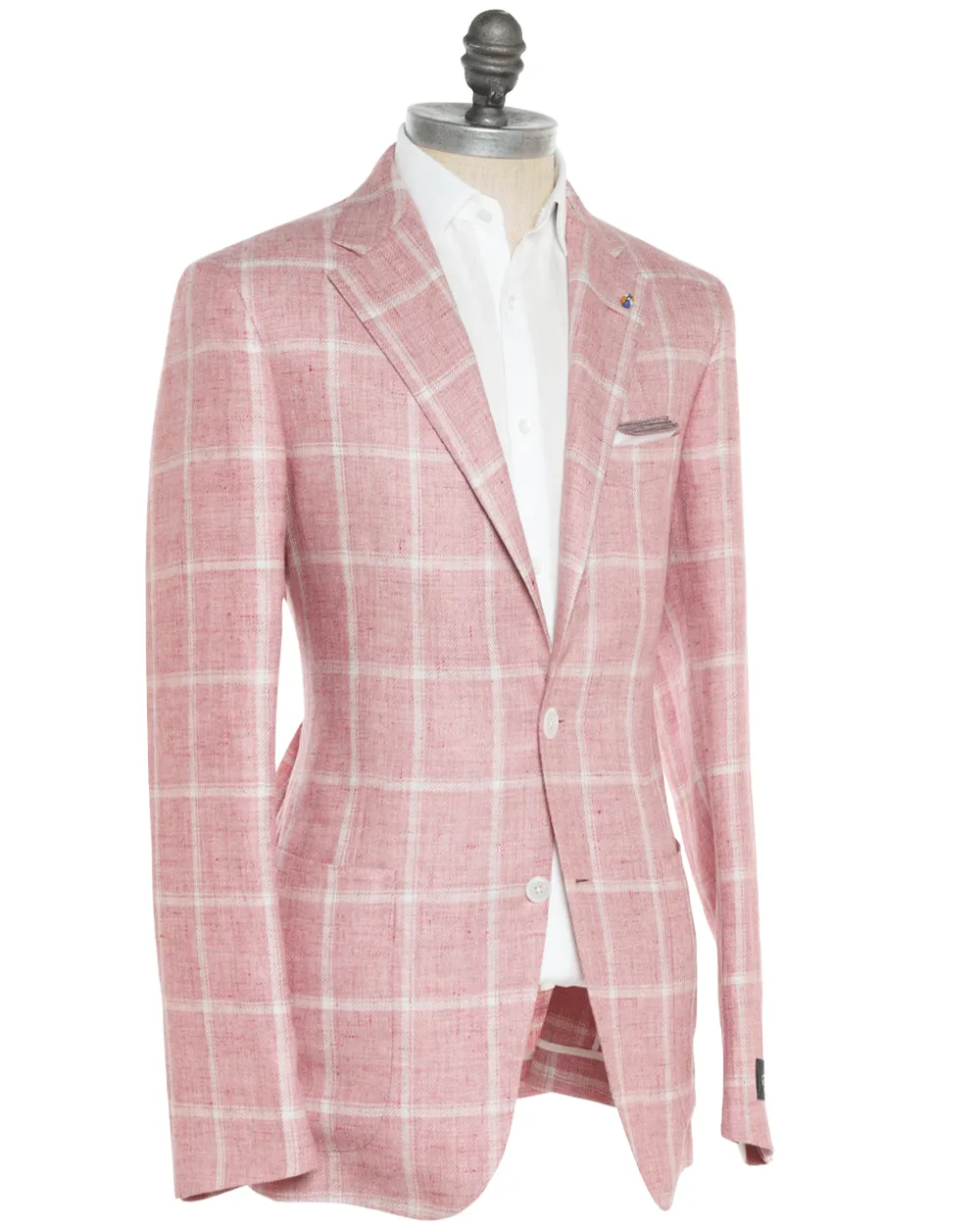 Faded Red Linen Blend Windowpane Sportcoat