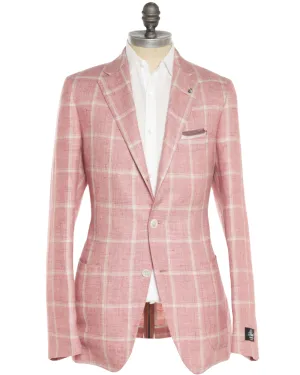 Faded Red Linen Blend Windowpane Sportcoat