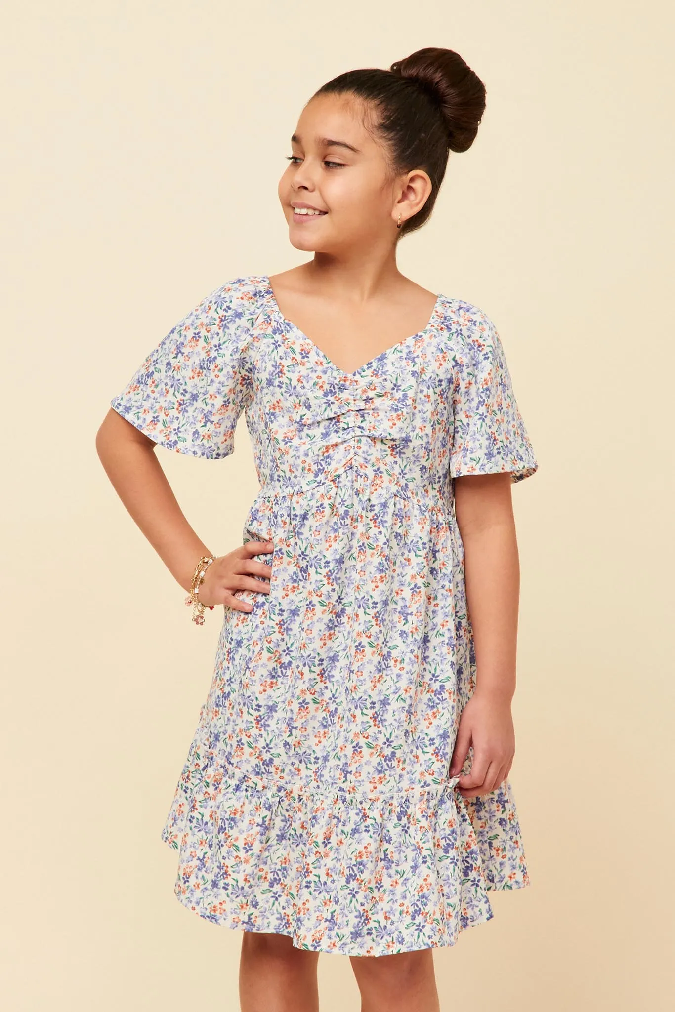 Floral Cinched Bodice Midi Dress