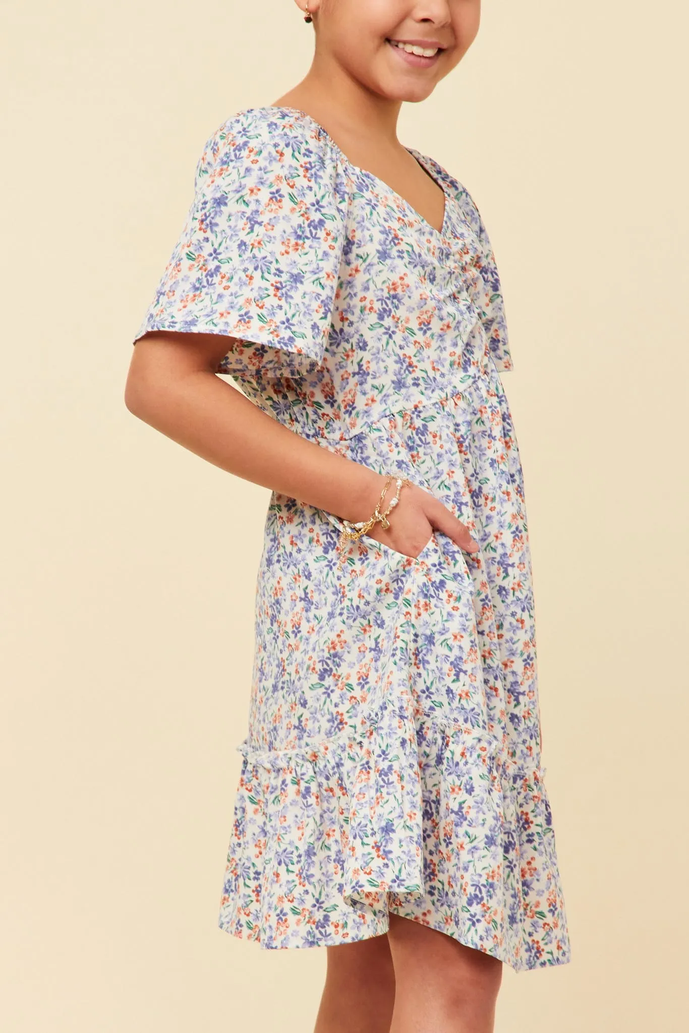 Floral Cinched Bodice Midi Dress