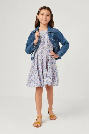 Floral Print Square Neck Ruffle Shoulder Dress
