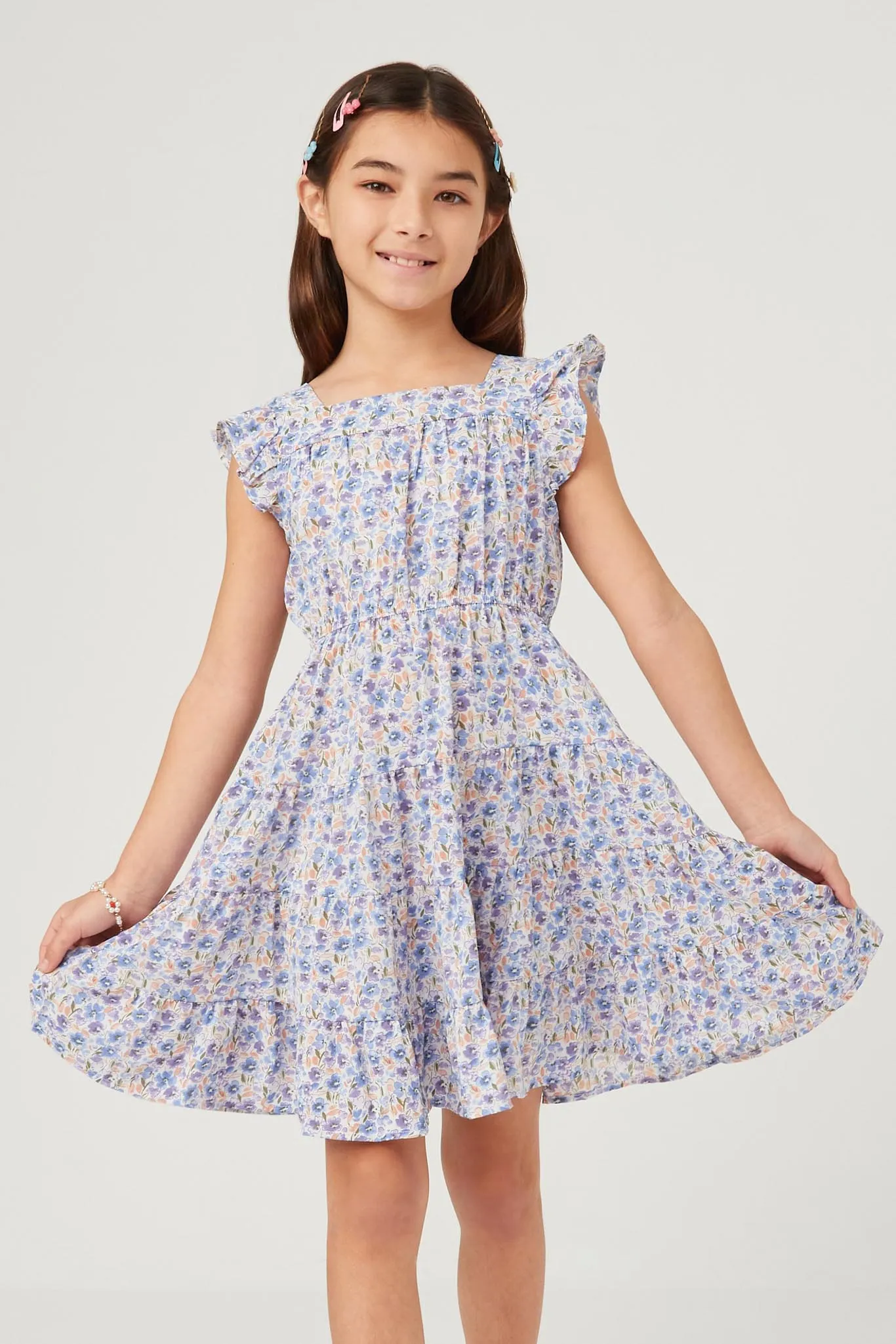 Floral Print Square Neck Ruffle Shoulder Dress