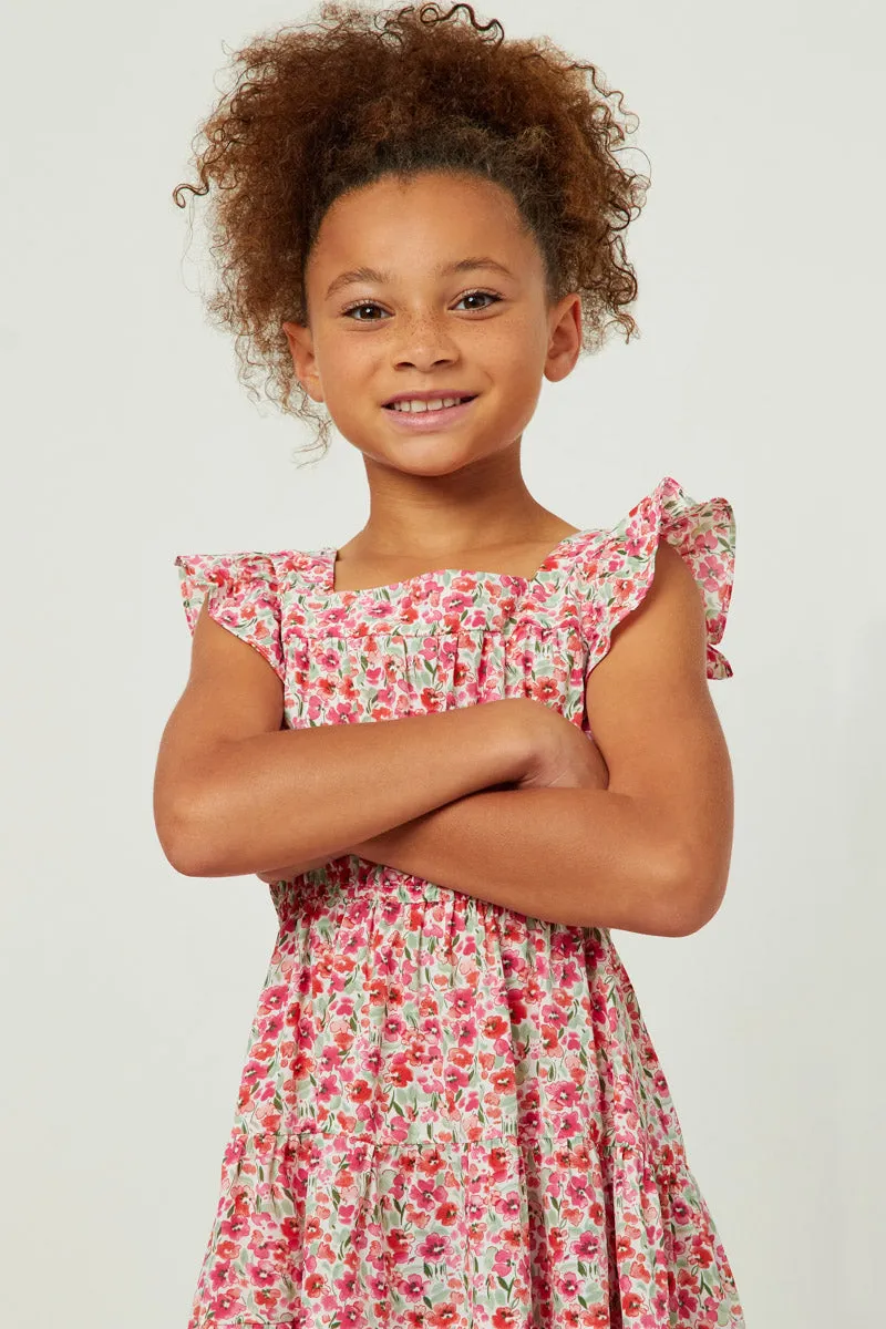 Floral Print Square Neck Ruffle Shoulder Dress