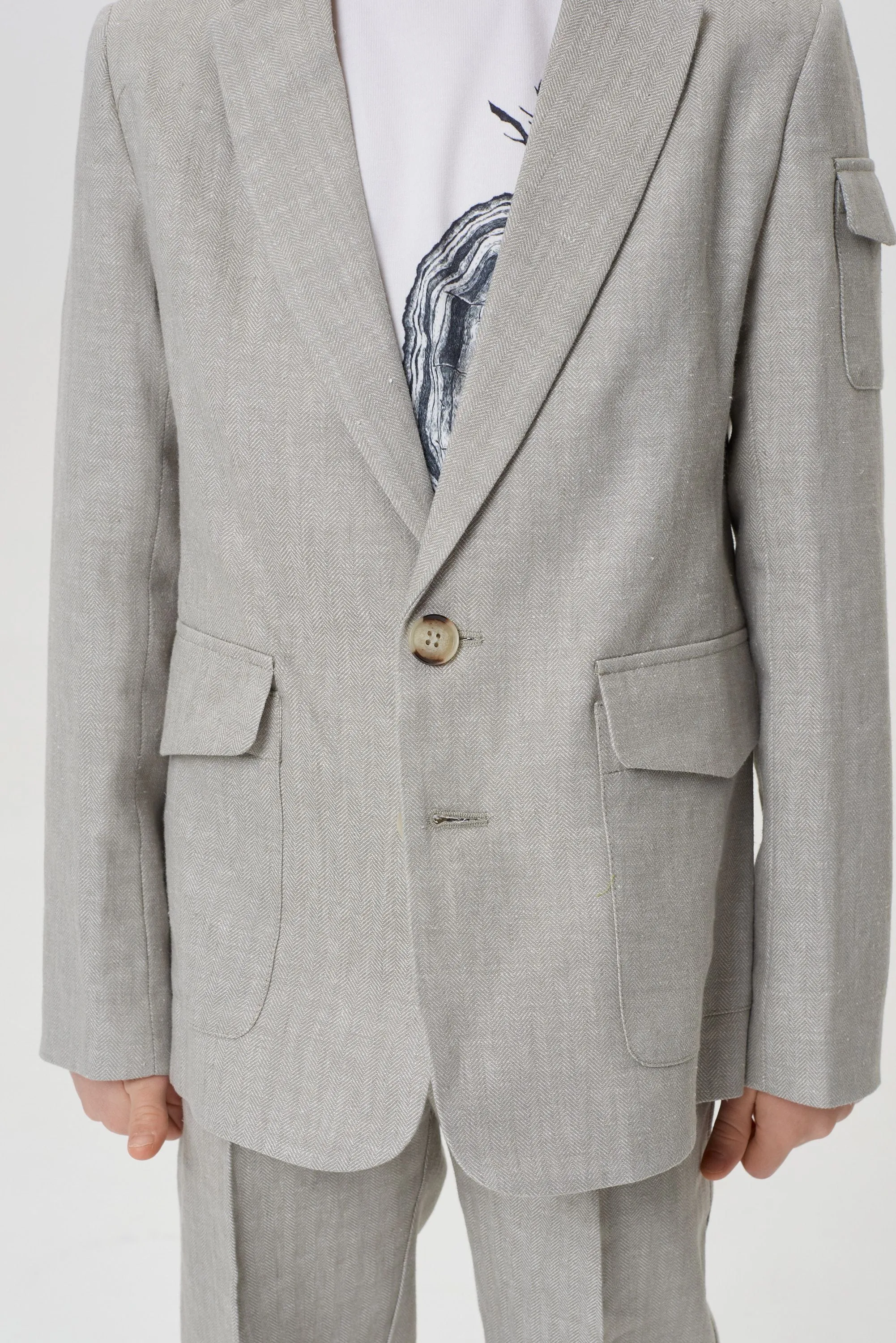 Front Pockets Linen Blazer