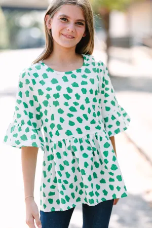 Girls: Lucky In Love Kelly Green Spotted Blouse