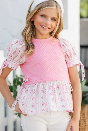 Girls: On Your Way Pink Floral Striped Blouse