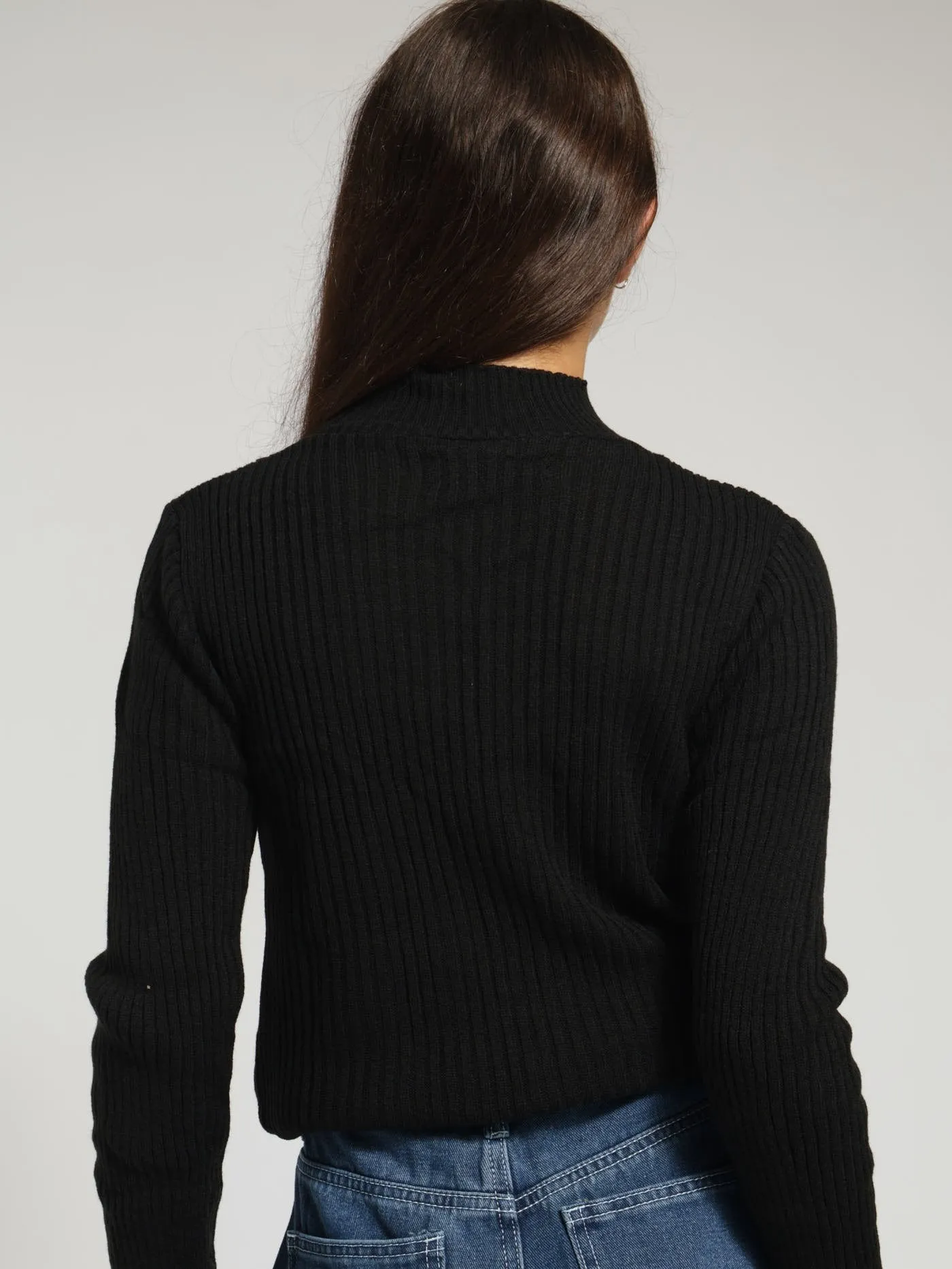 Girls Ribbed Turtleneck - Black
