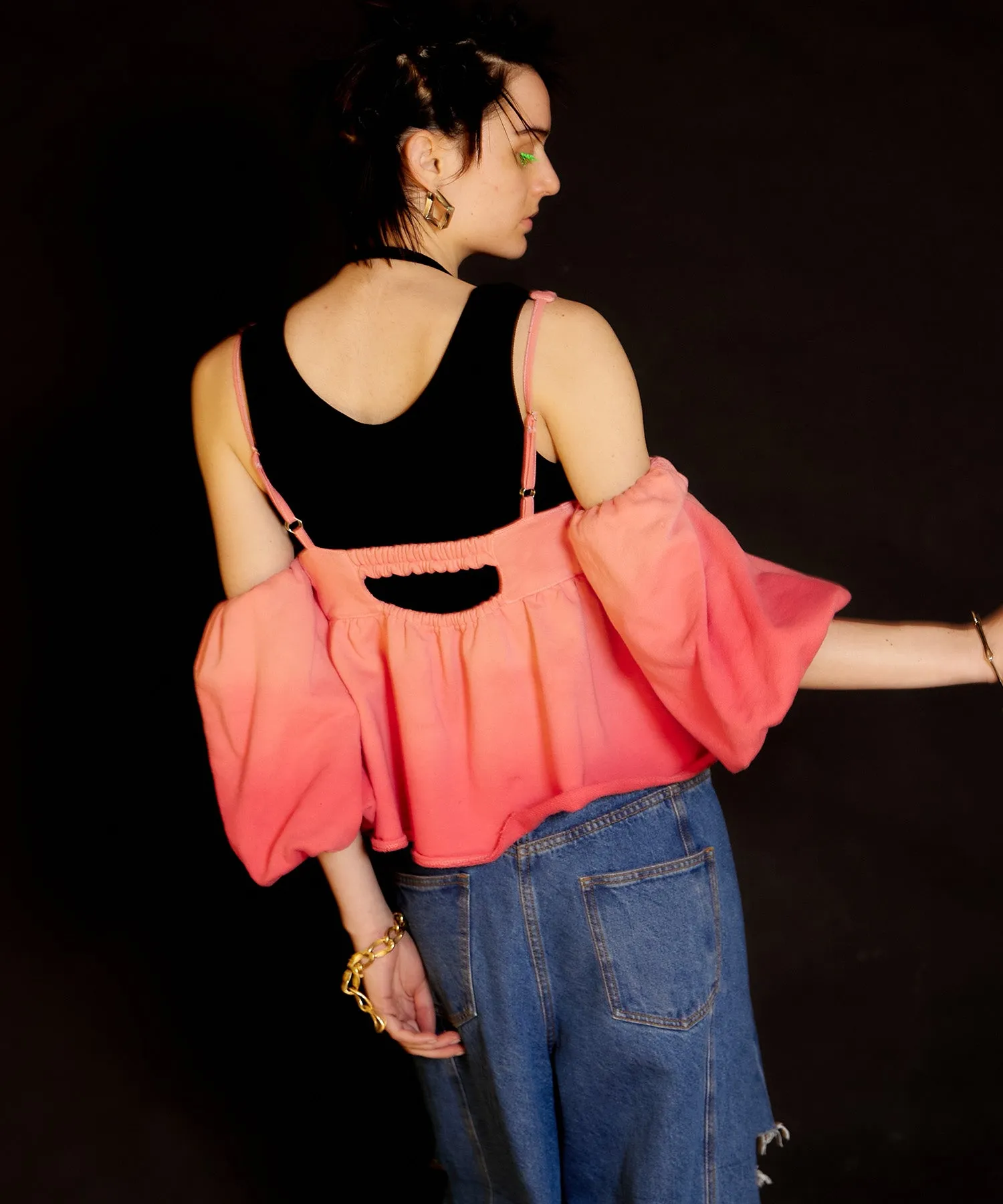 Gradation Sweat Puff Sleeve Peplum Top