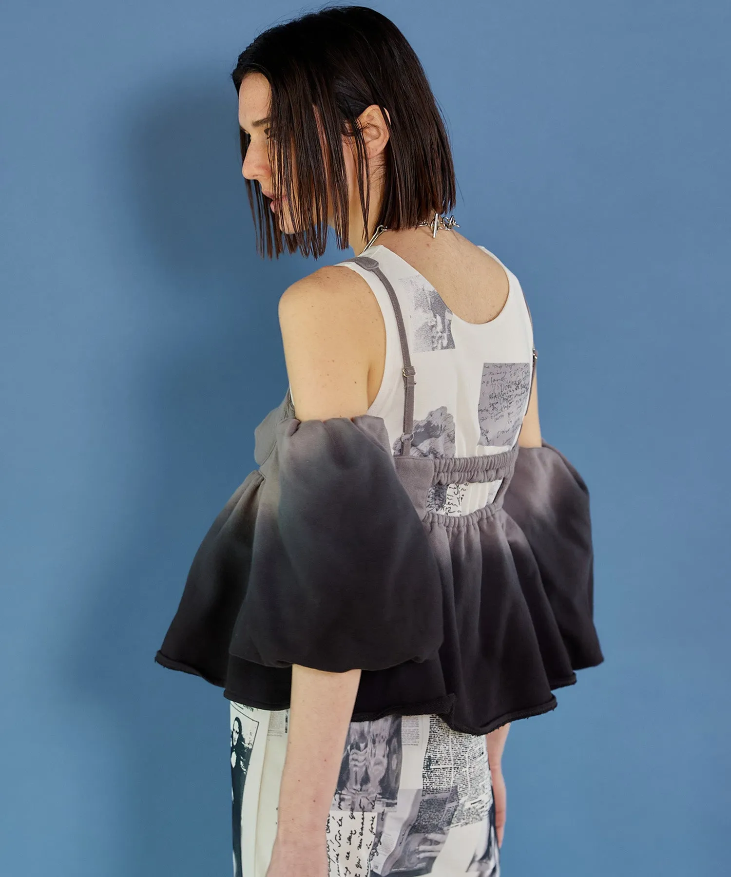 Gradation Sweat Puff Sleeve Peplum Top