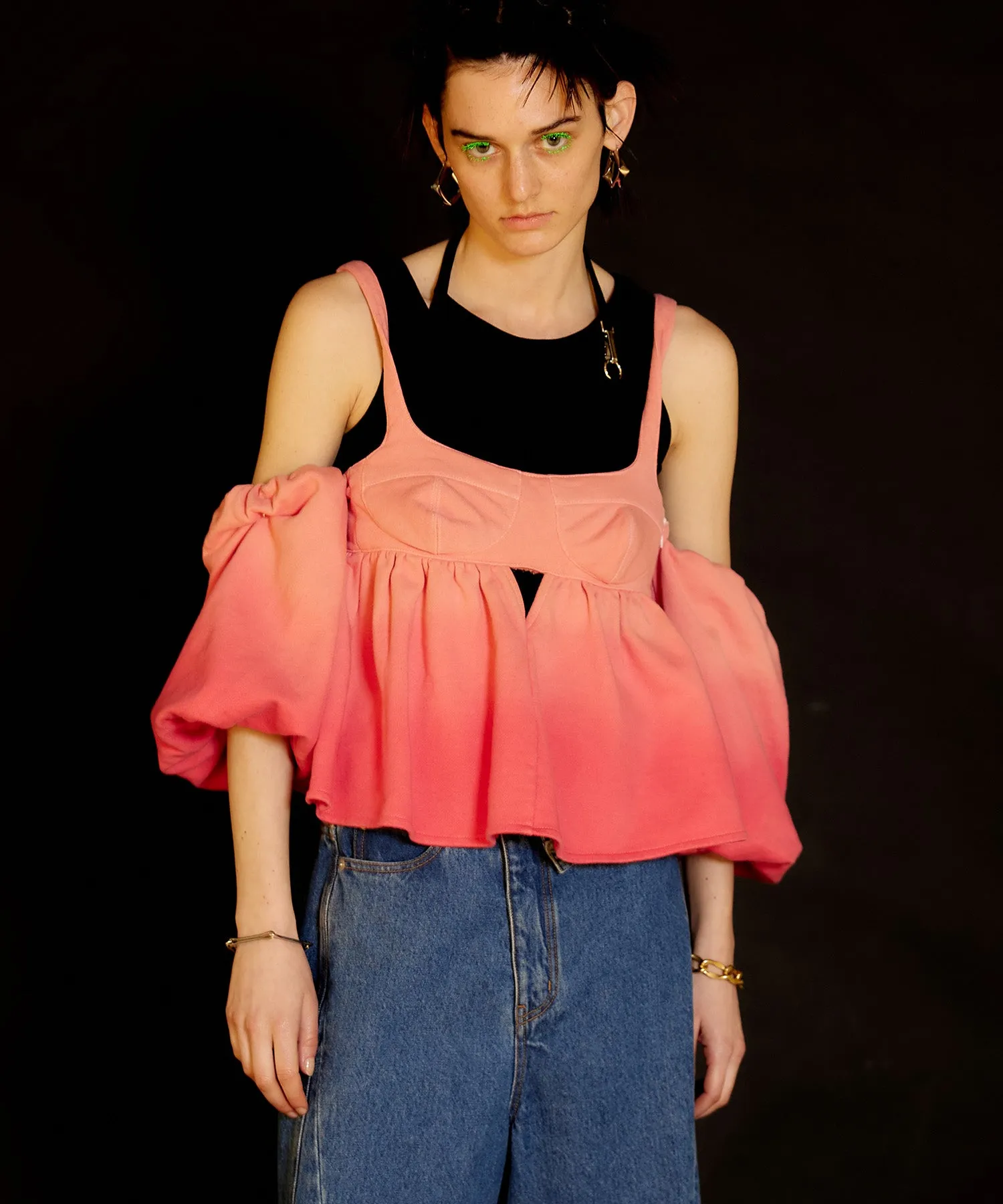 Gradation Sweat Puff Sleeve Peplum Top