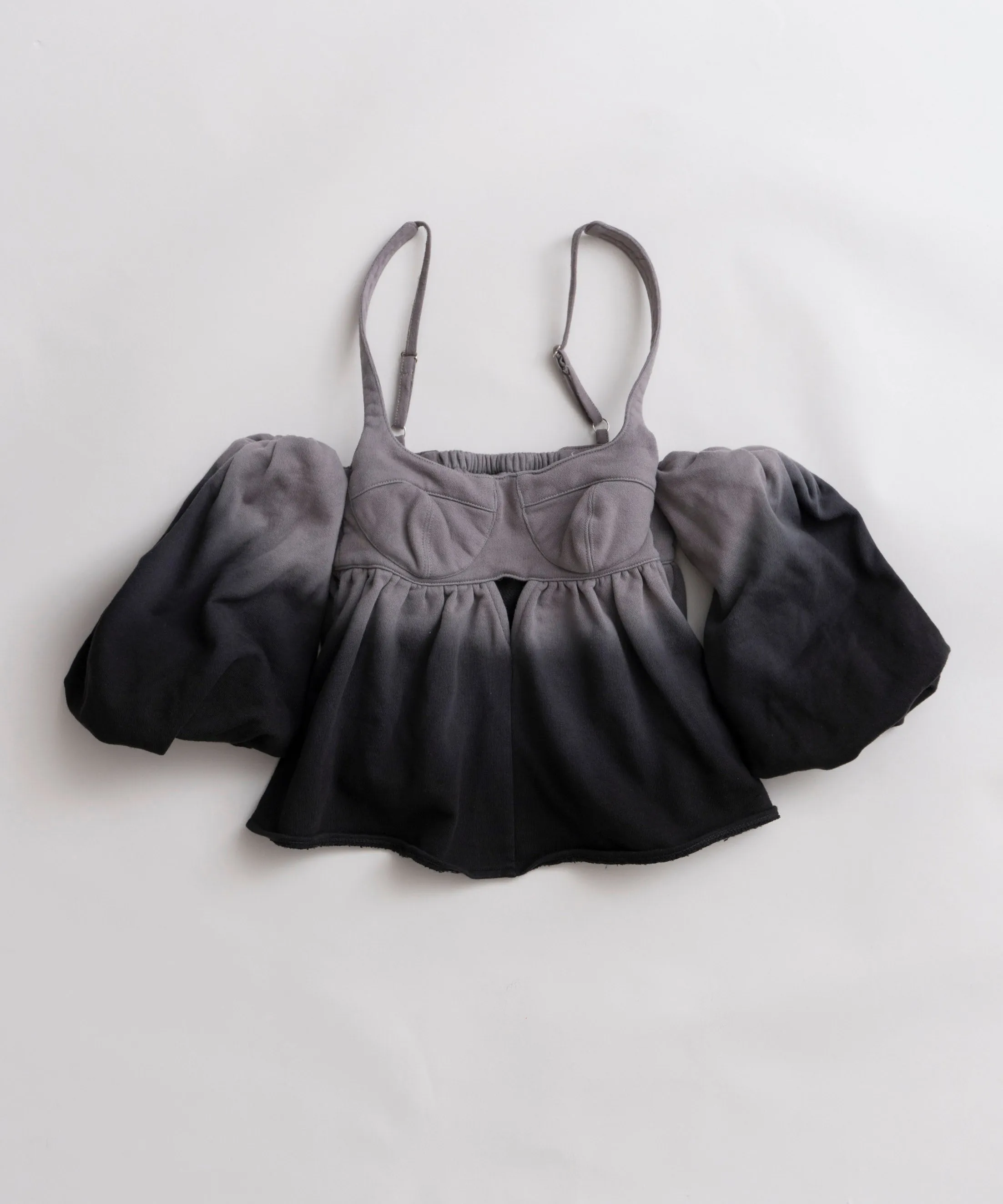 Gradation Sweat Puff Sleeve Peplum Top