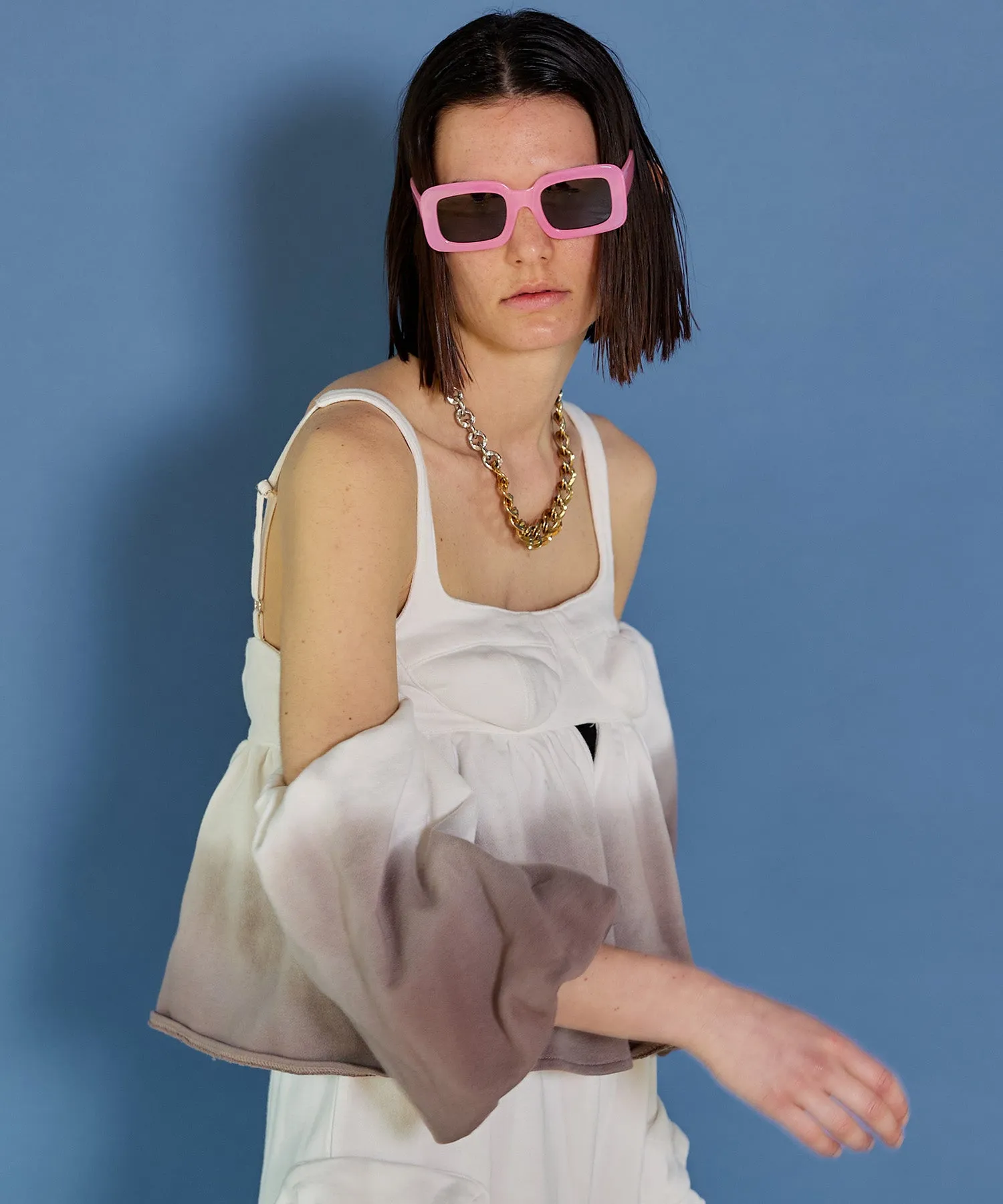 Gradation Sweat Puff Sleeve Peplum Top