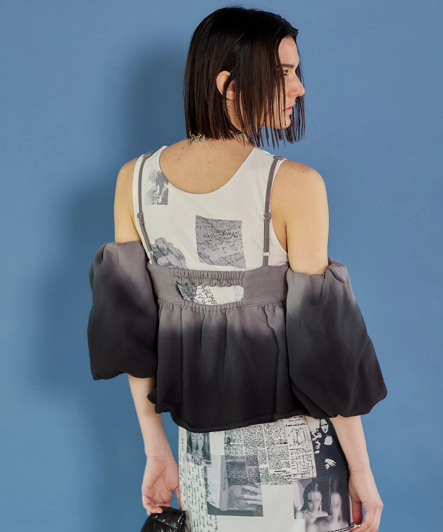 Gradation Sweat Puff Sleeve Peplum Top