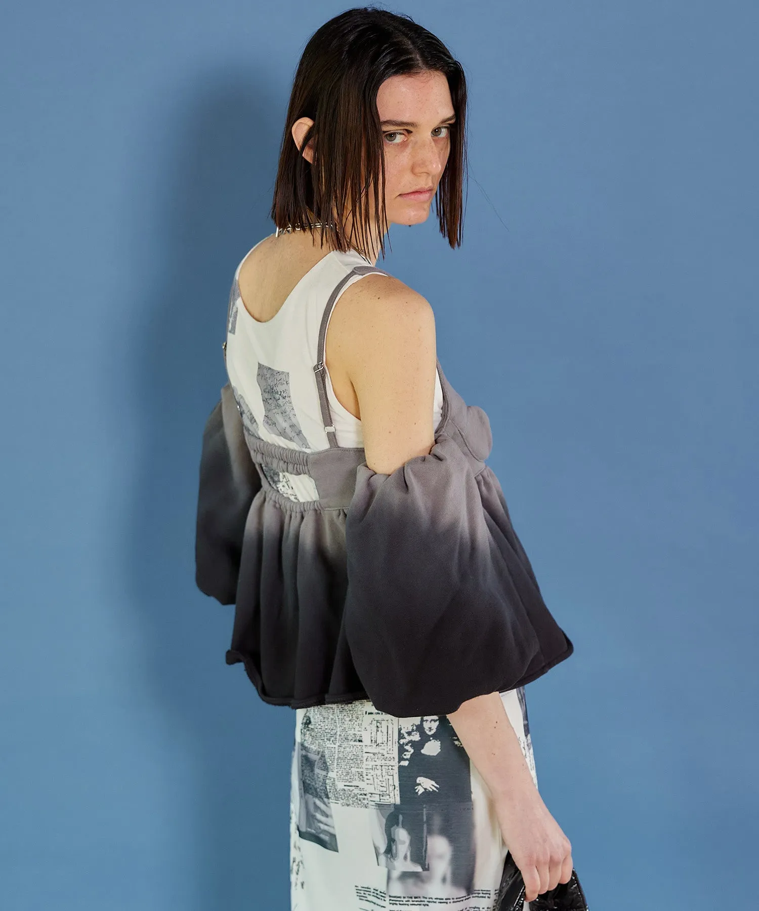 Gradation Sweat Puff Sleeve Peplum Top