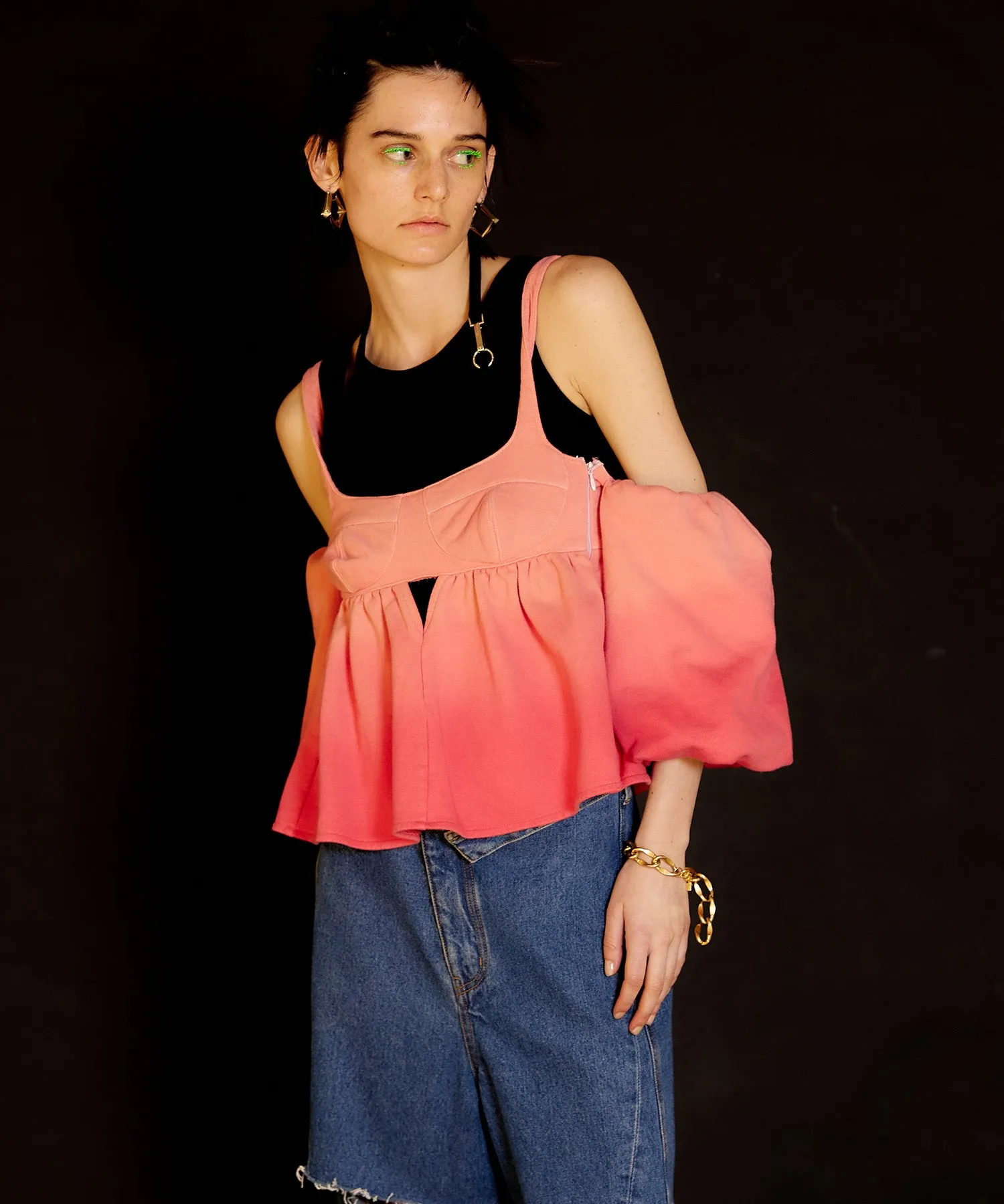 Gradation Sweat Puff Sleeve Peplum Top