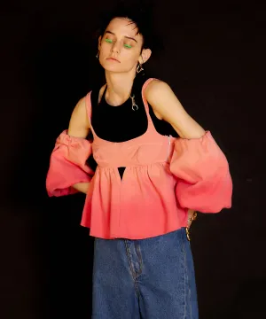 Gradation Sweat Puff Sleeve Peplum Top