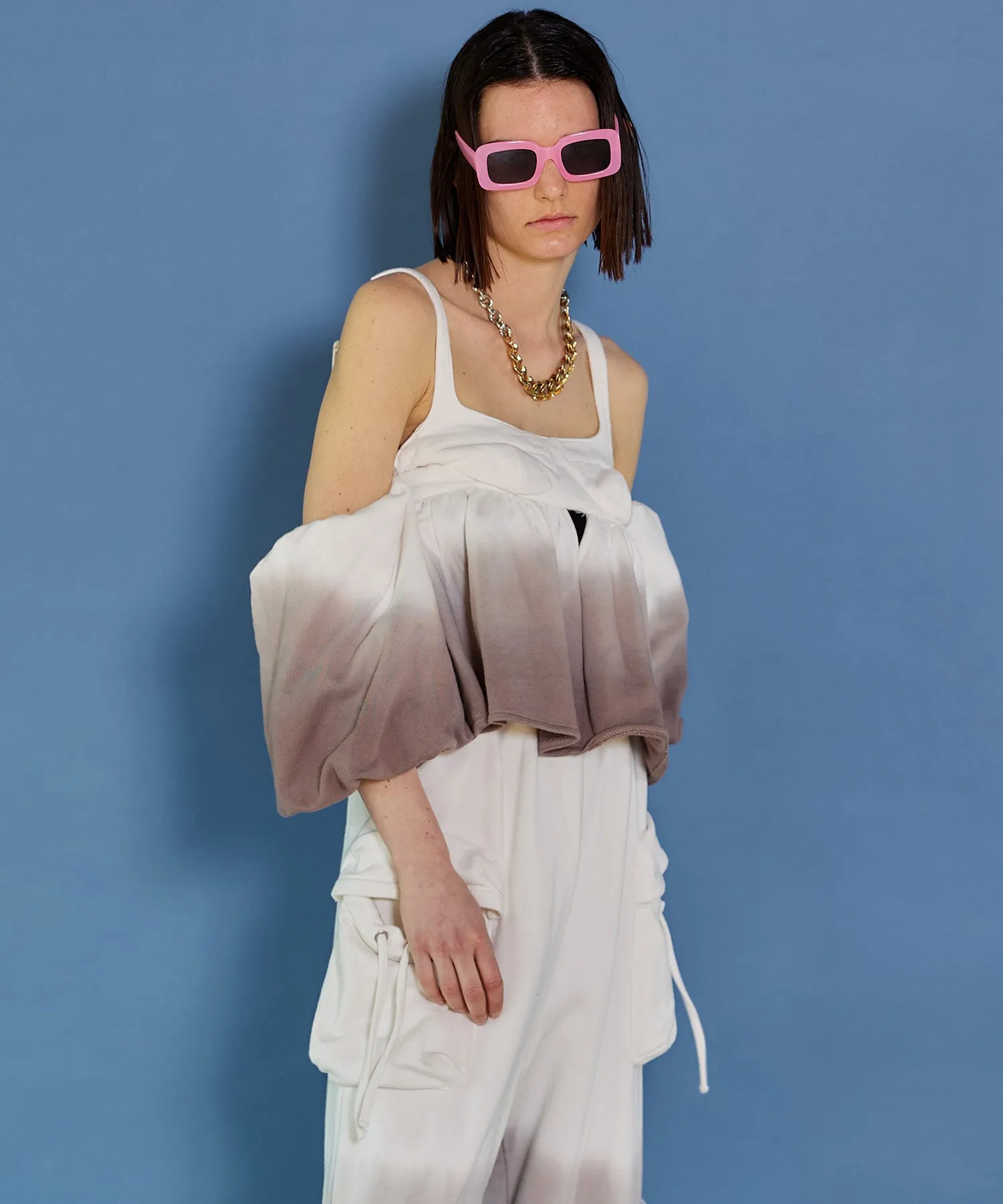Gradation Sweat Puff Sleeve Peplum Top