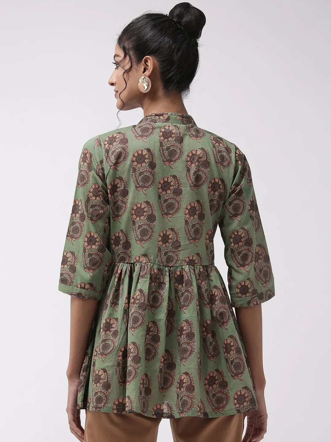 Green Print Peplum Top