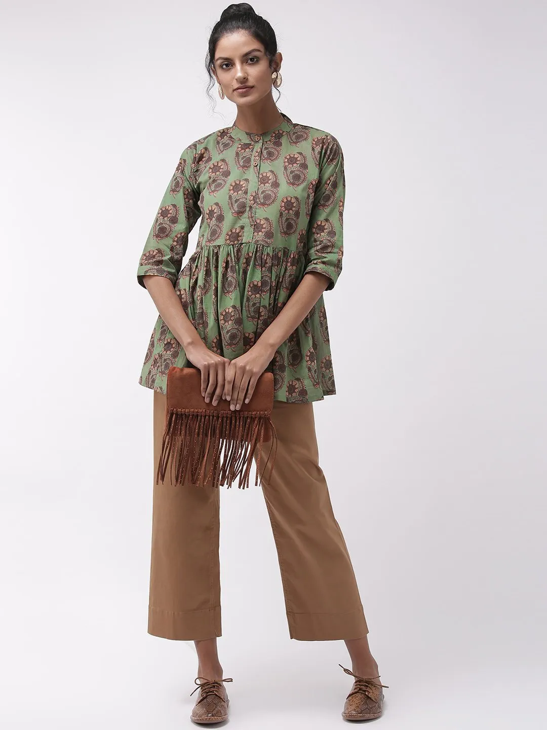 Green Print Peplum Top
