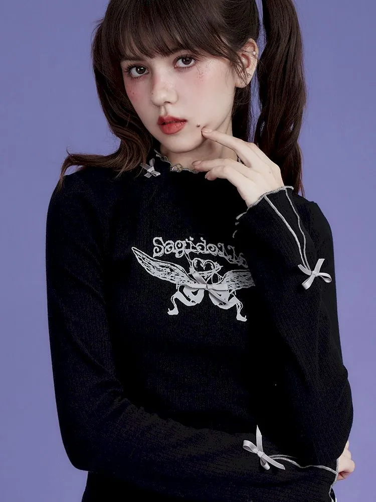 half turtleneck printed sweater