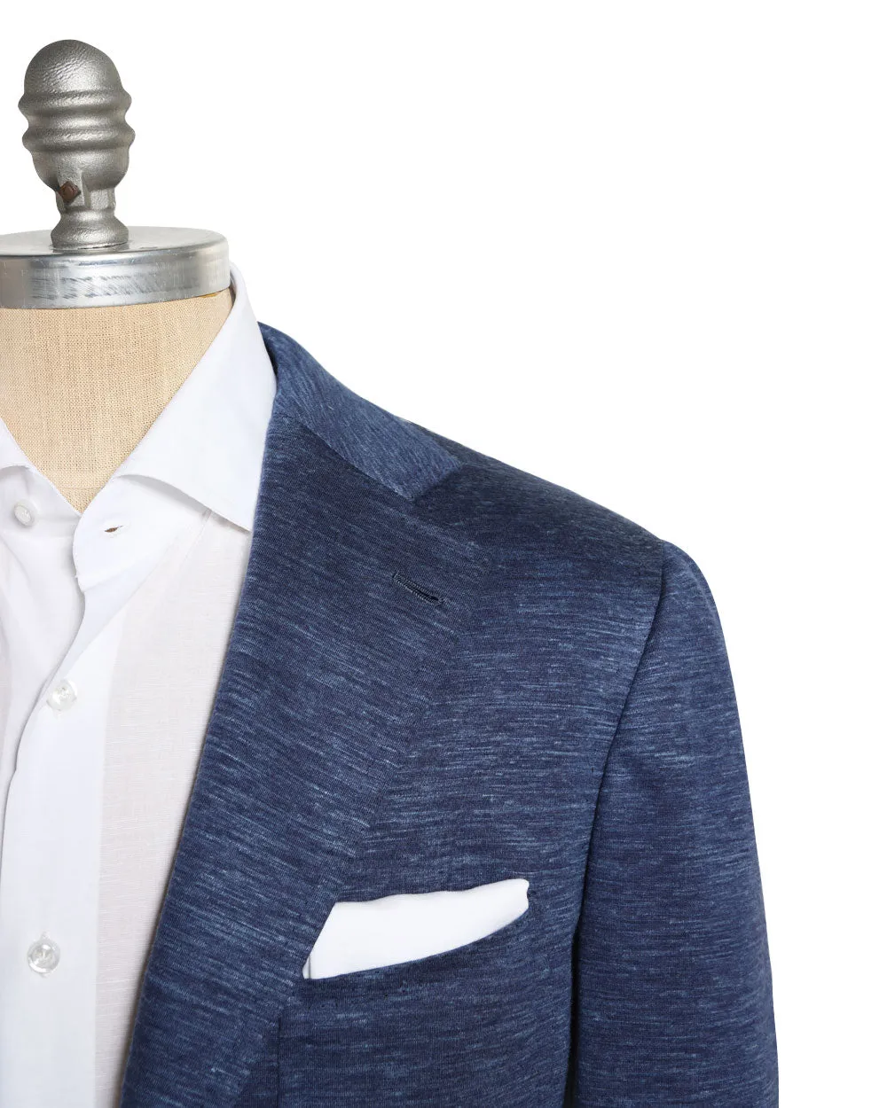 Heathered Blue Wool and Silk Blend Unconstructed Sportcoat