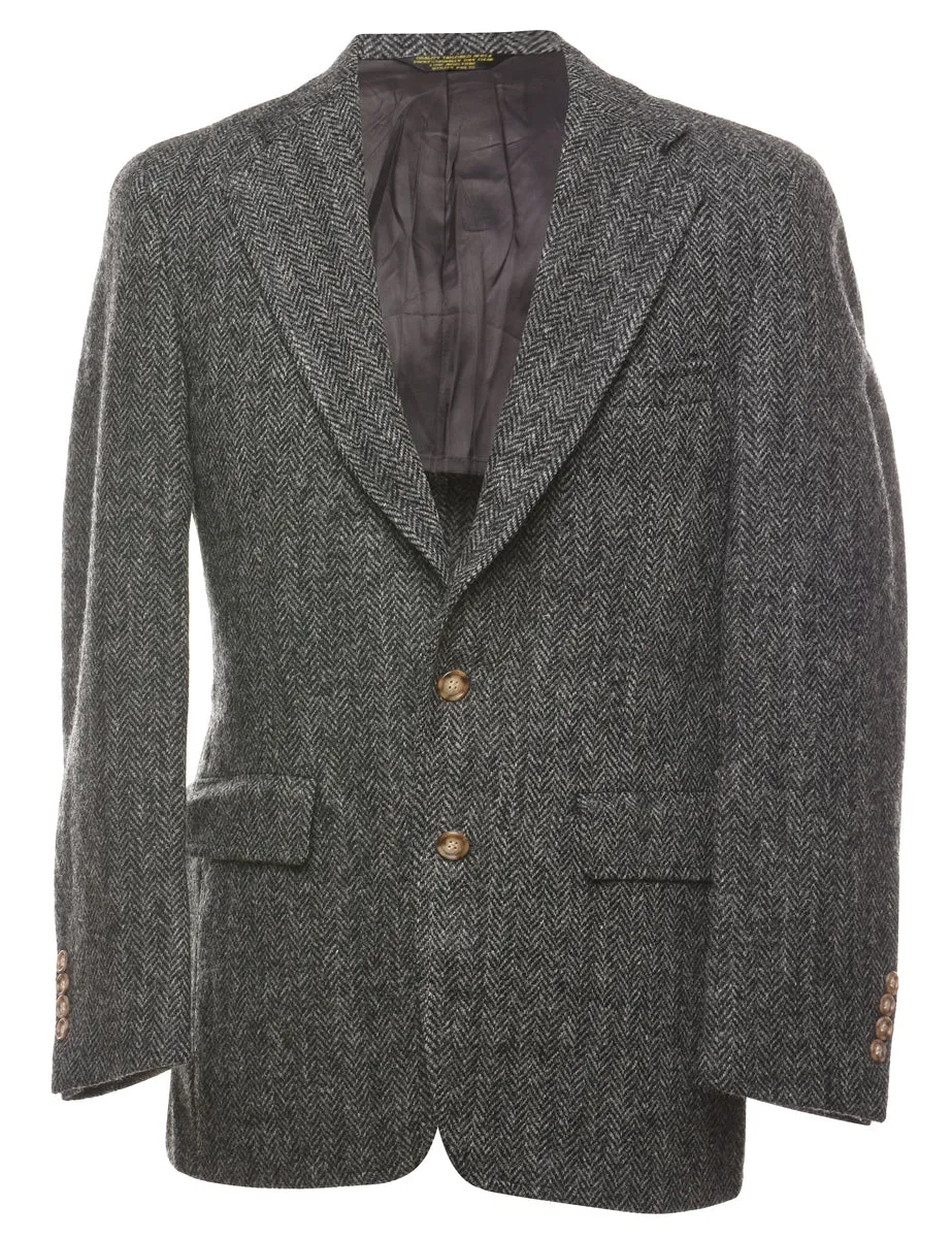 Herringbone Grey Harris Tweed Wool Blazer - M