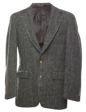 Herringbone Grey Harris Tweed Wool Blazer - M