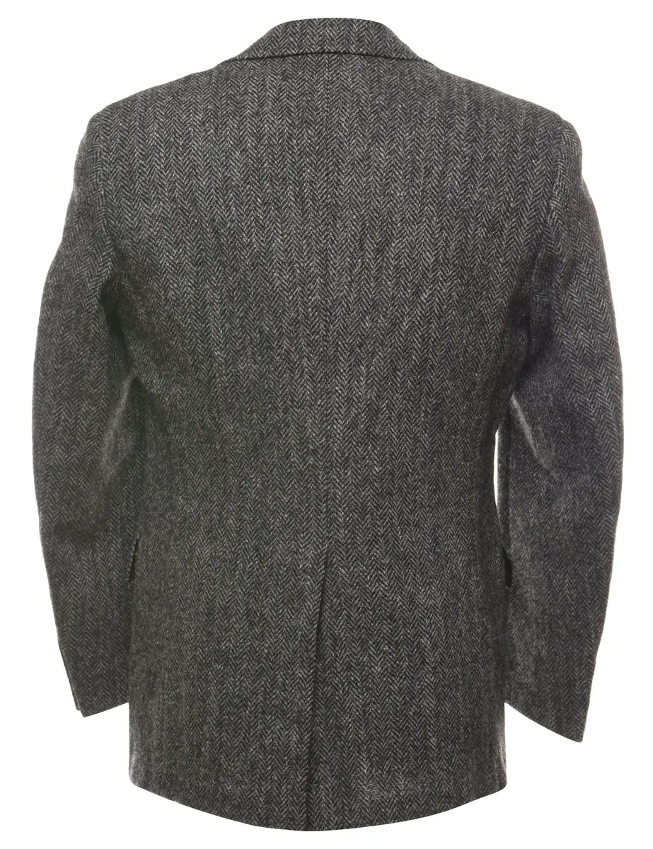 Herringbone Grey Harris Tweed Wool Blazer - M