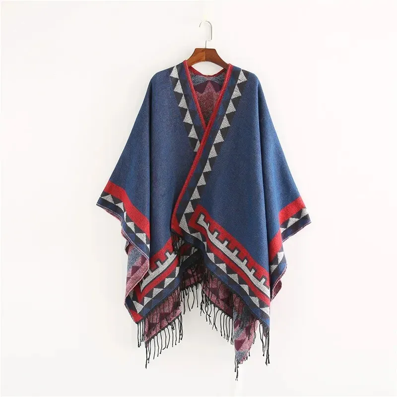 Indigenous Geometric Designs with Tassel/Fringe Pashmina Ponchos.