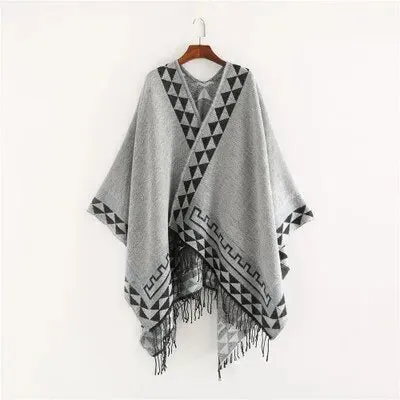 Indigenous Geometric Designs with Tassel/Fringe Pashmina Ponchos.