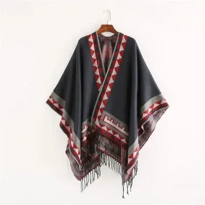 Indigenous Geometric Designs with Tassel/Fringe Pashmina Ponchos.