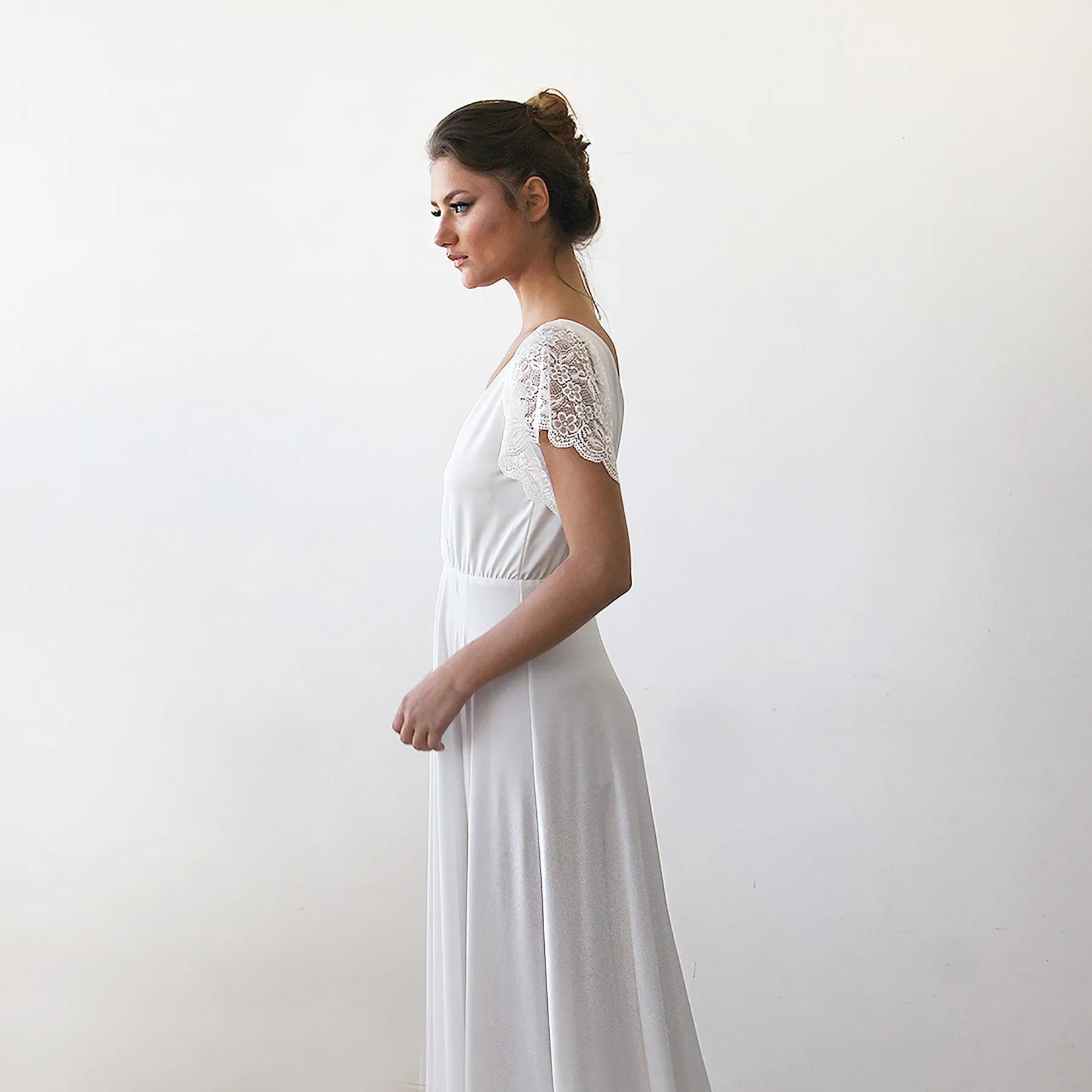 Ivory Wrap Wedding Gown with Train #1163