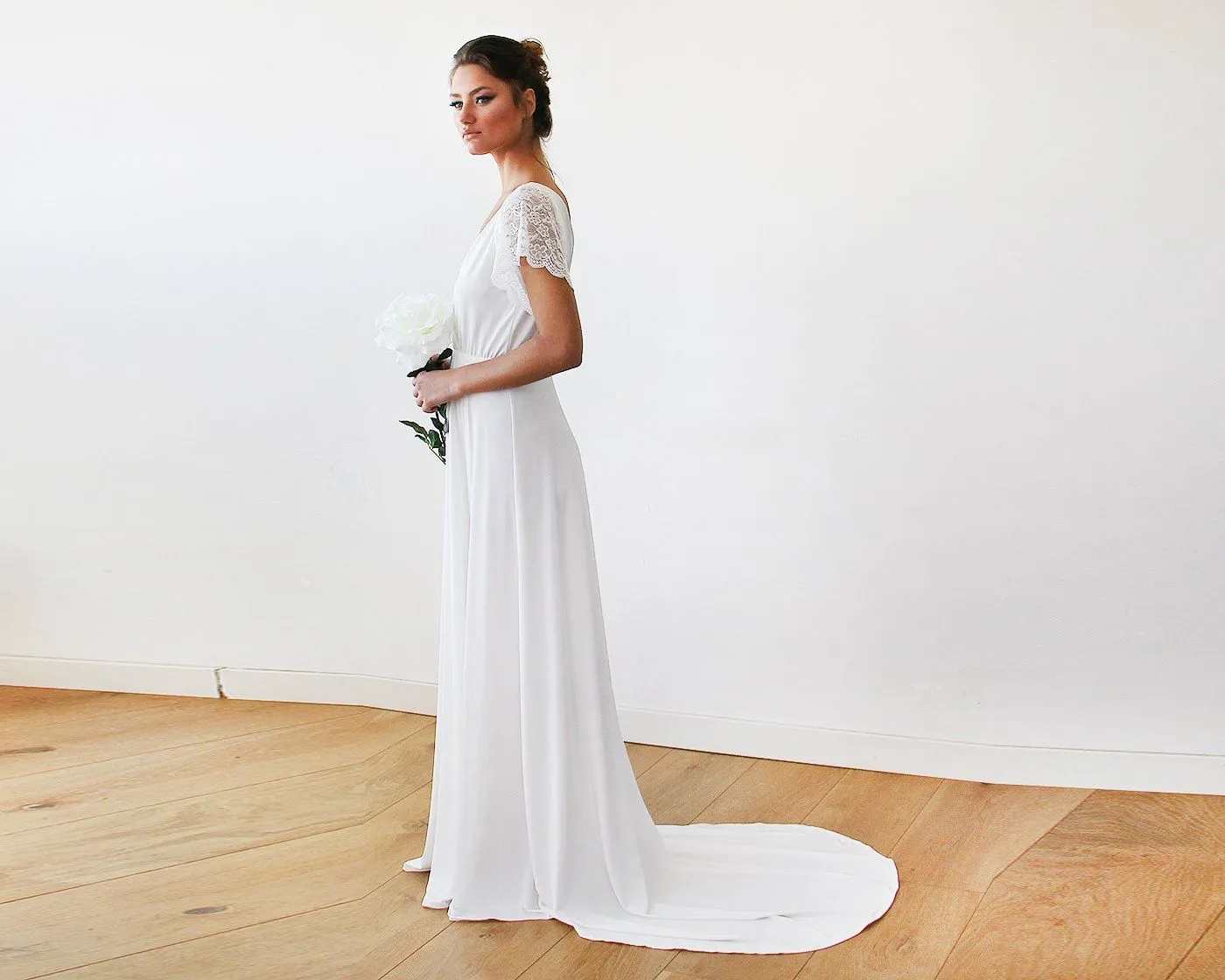 Ivory Wrap Wedding Gown with Train #1163