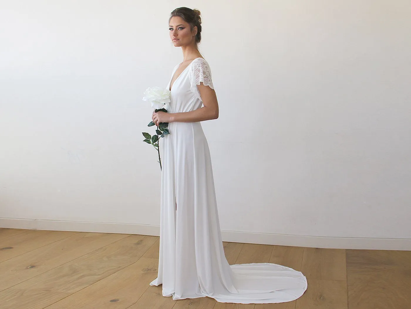 Ivory Wrap Wedding Gown with Train #1163