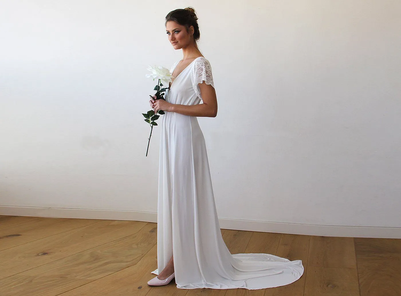 Ivory Wrap Wedding Gown with Train #1163