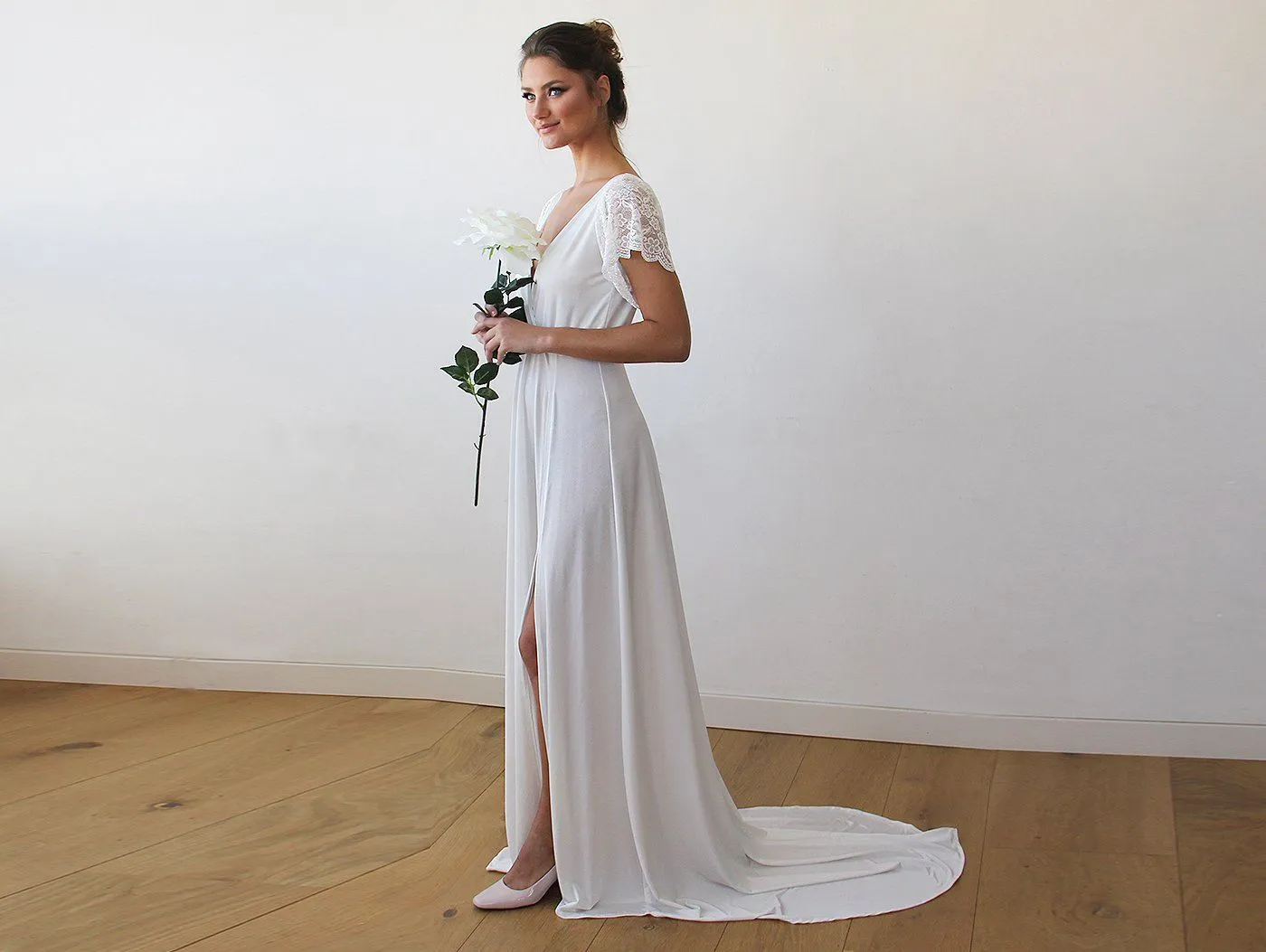 Ivory Wrap Wedding Gown with Train #1163