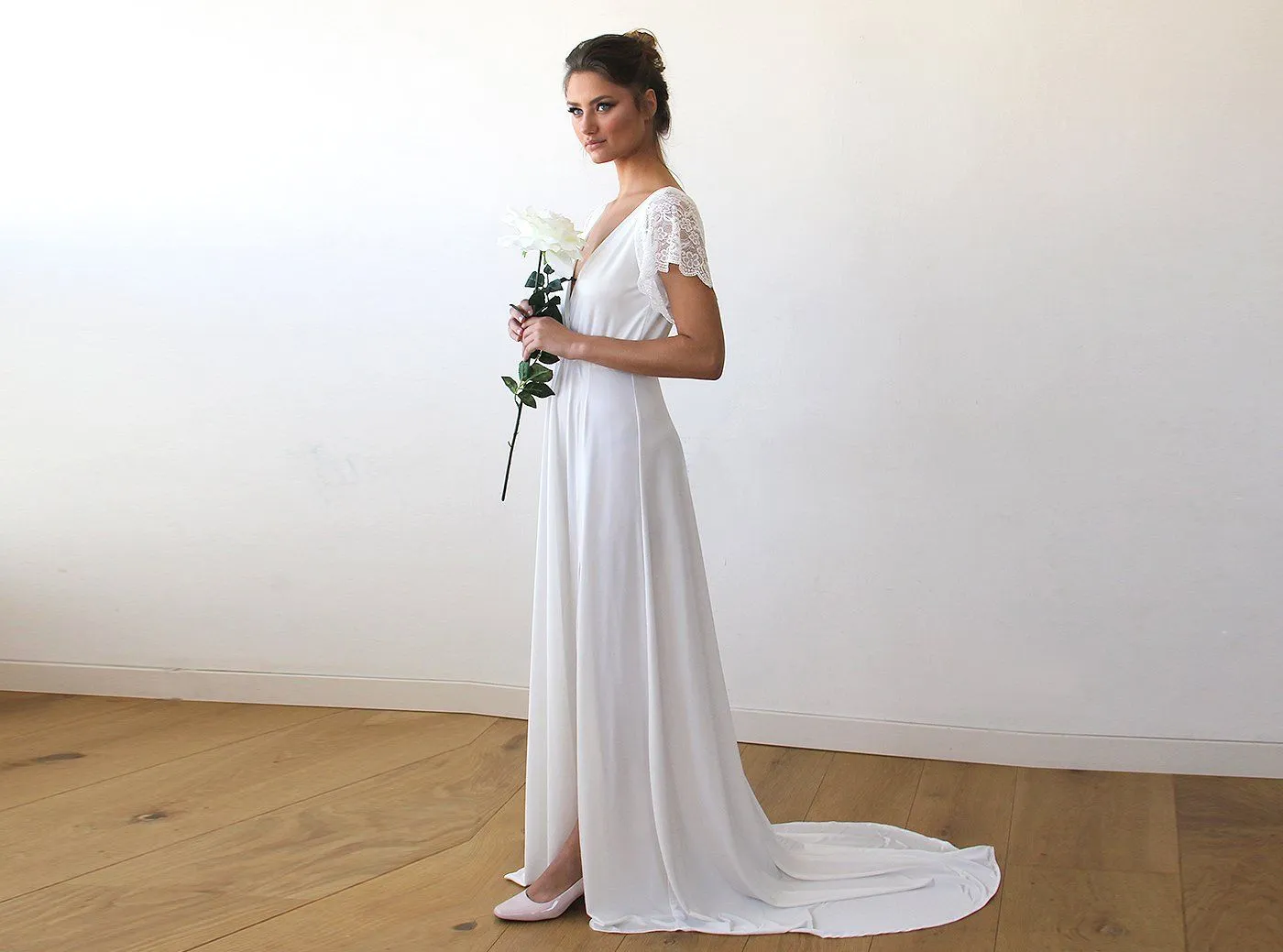 Ivory Wrap Wedding Gown with Train #1163