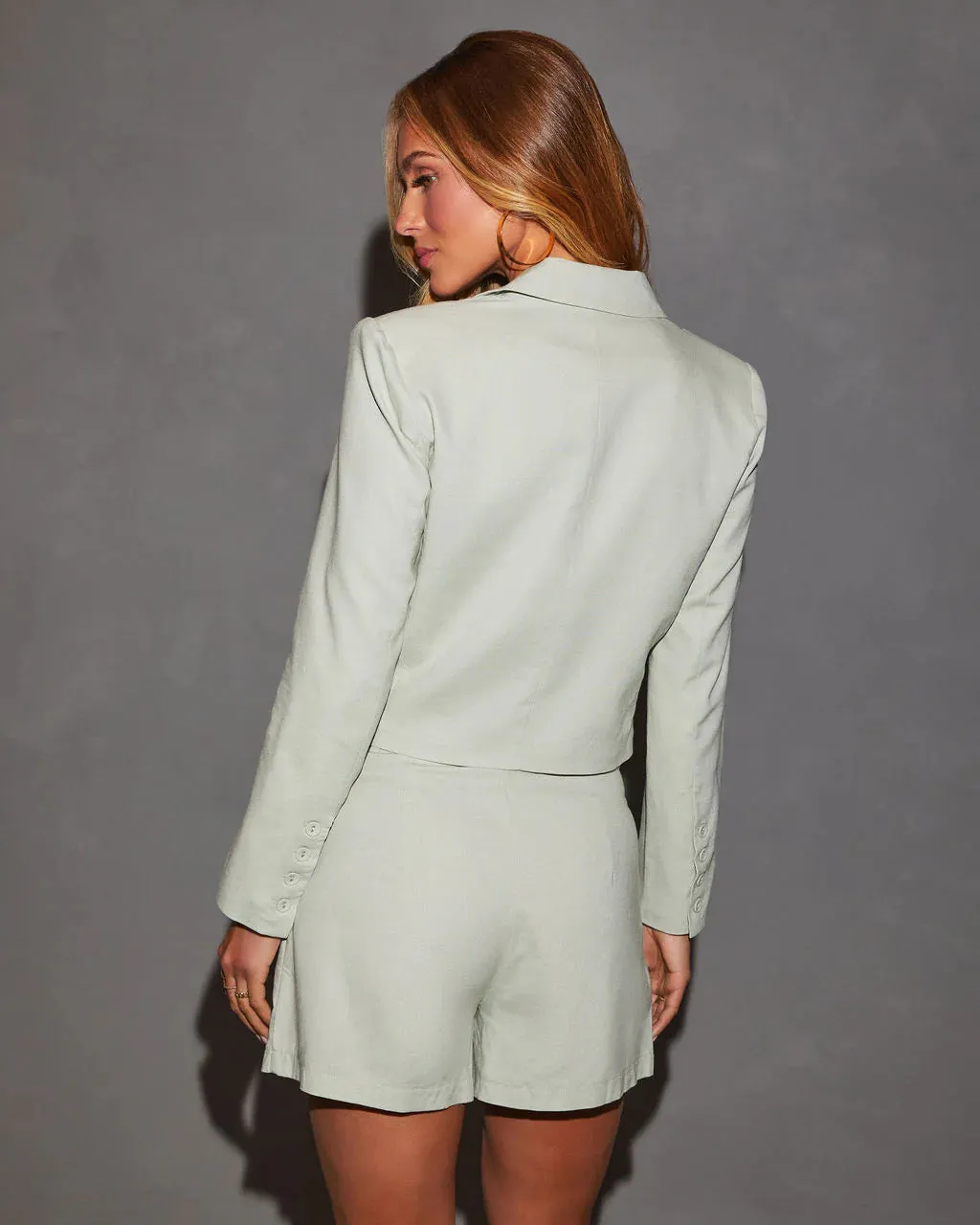 Kamryn Linen Faux Double Breasted Cropped Blazer