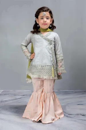 Kids Angrakha Short Aline Frock with Gharara by Maria. B - 810