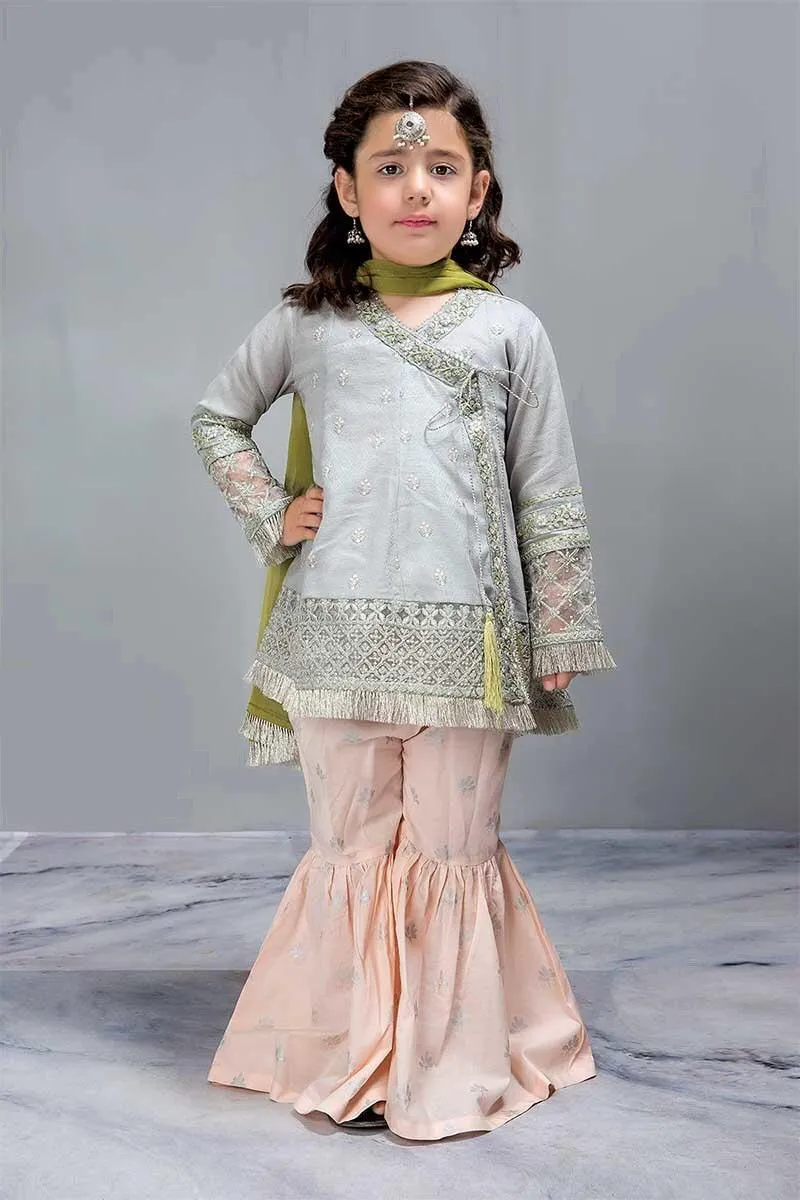 Kids Angrakha Short Aline Frock with Gharara by Maria. B - 810