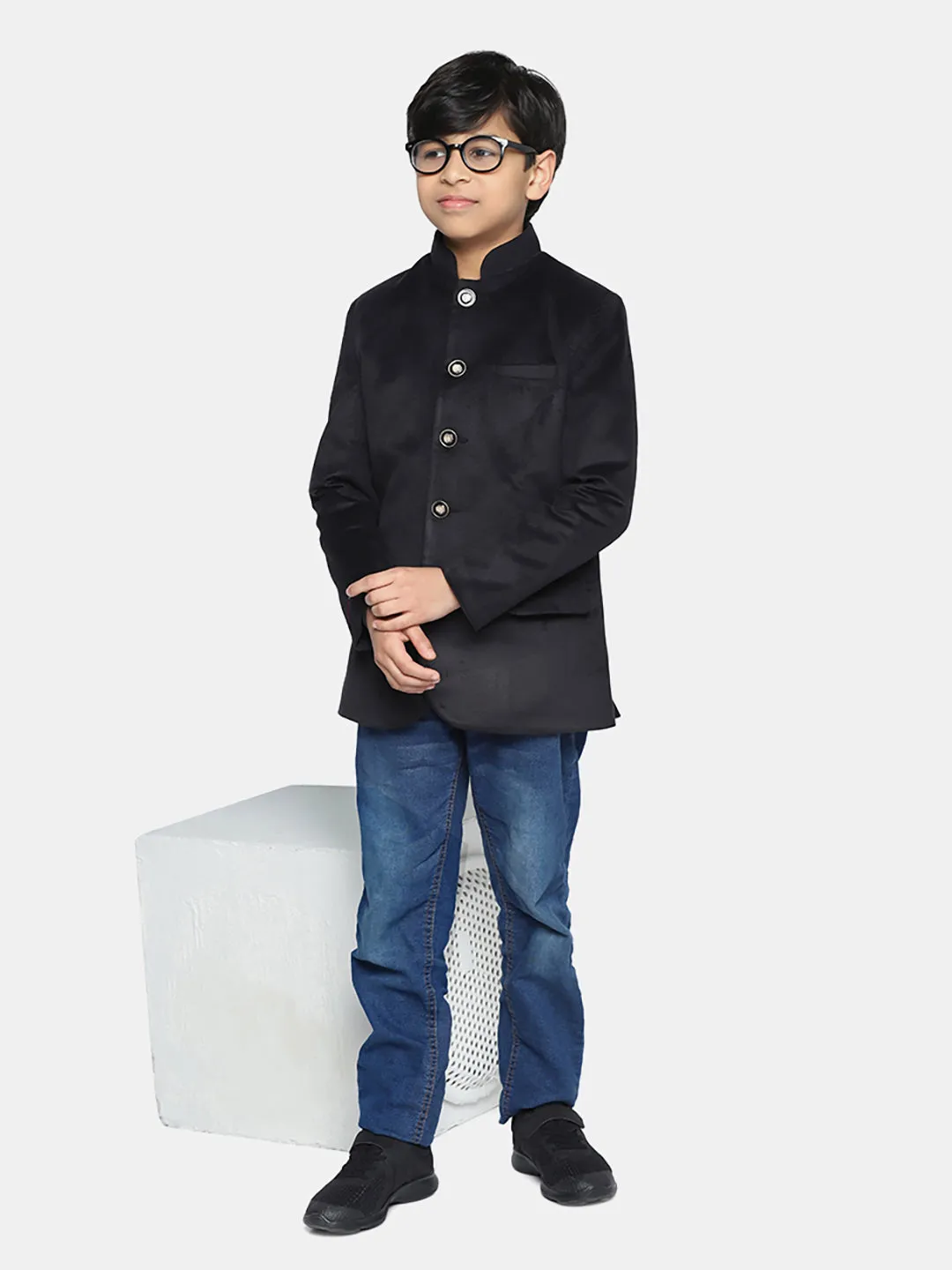 Kids Black Velvet Bandgala Blazer