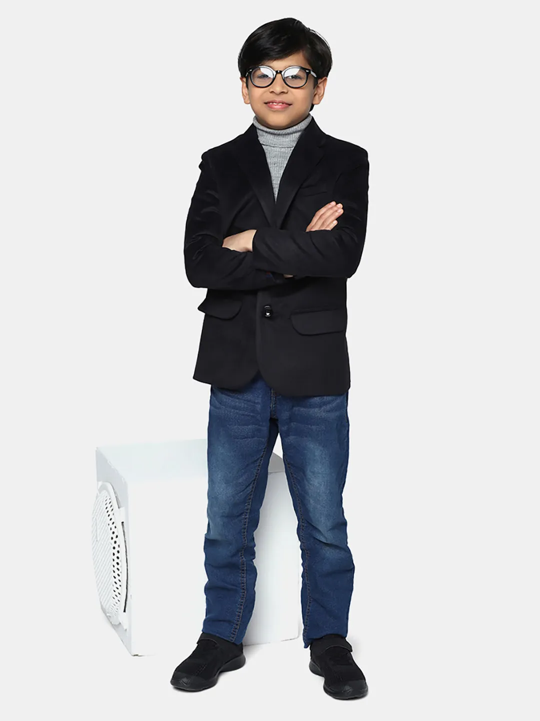 Kids Black Velvet Blazer