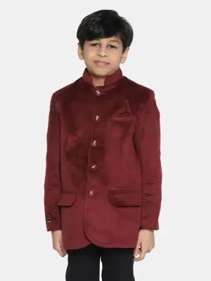 Kids Maroon Velvet Bandgala Blazer
