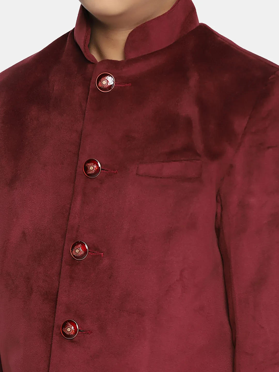 Kids Maroon Velvet Bandgala Blazer